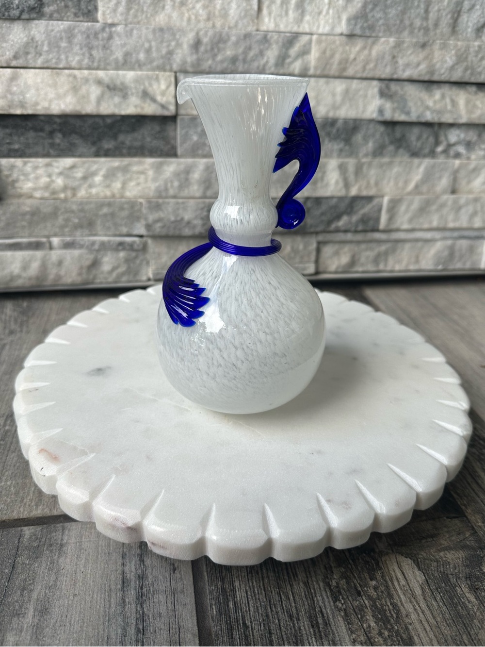 Vintage Hand Blown Glass Ewer Pitcher Vase by Creazioni Silvestri Art Murano